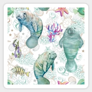 Cute Manatees Underwater  All Over Tote Bag Sticker